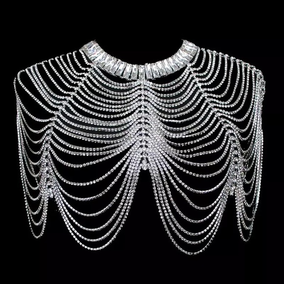 Luxury Bridal Shoulder Rhinestones Cover-Up With Adjustable Necklace - Picture 1 of 4